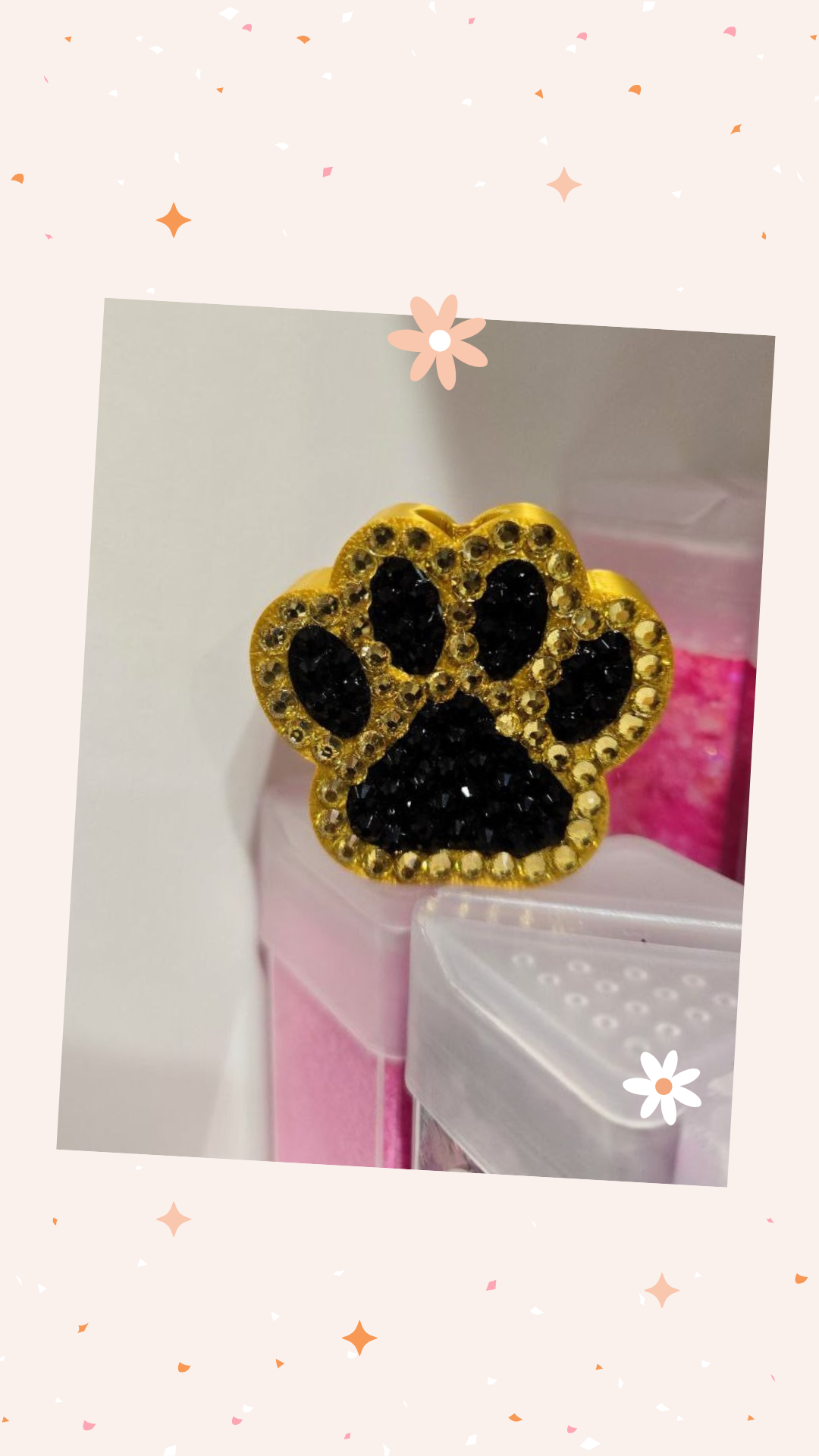 3D Printed Rhinestone Paw Print Straw Topper