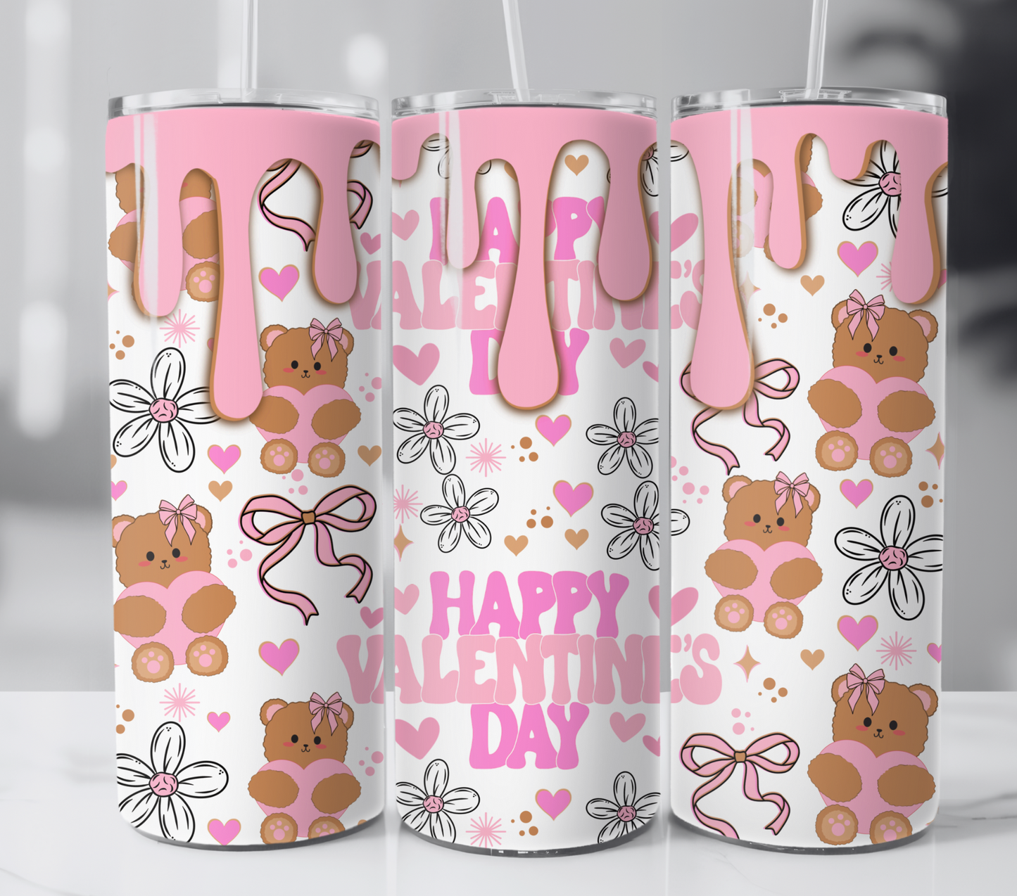 Happy Valentines Day Drip 20oz Skinny Tumbler