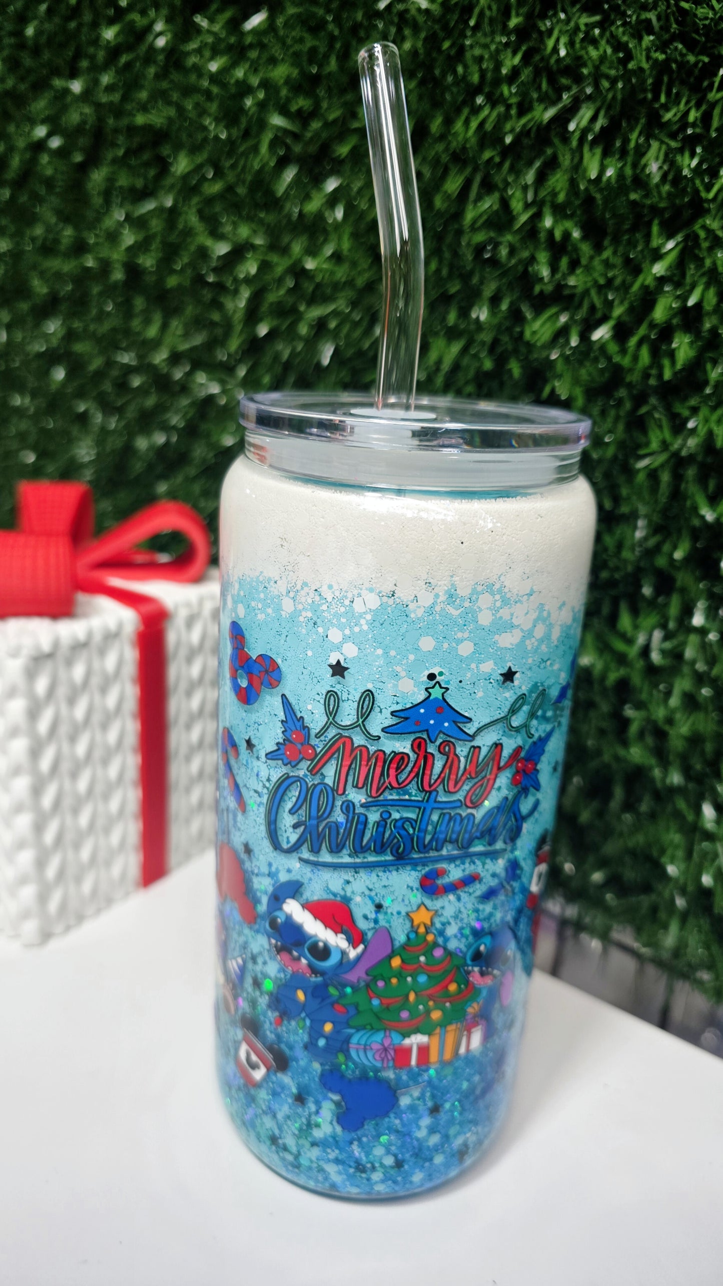 Premade Stitch Glass Snowglobe Tumbler