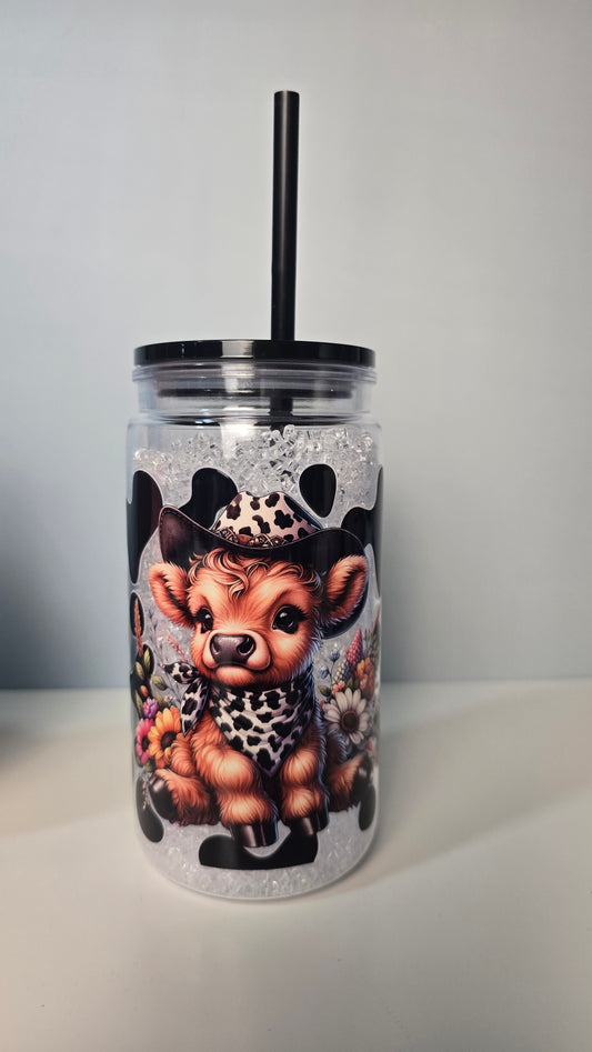 Highland Cow 16oz Acrylic  Snow Globe Cup