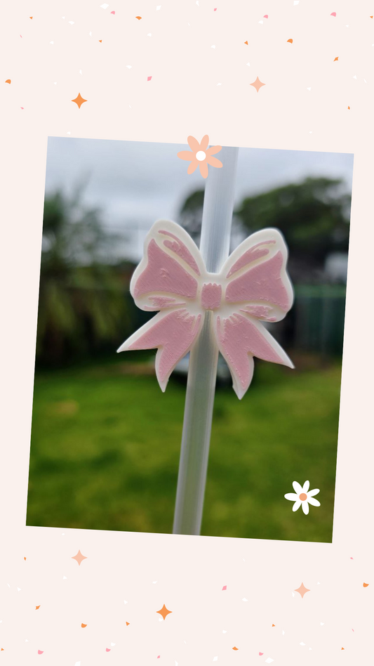 Bow Straw Topper ( Pink and White