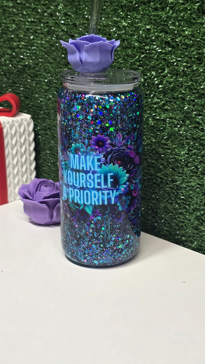 Premade Make Yourself a Priority Glass Snowglobe Tumbler