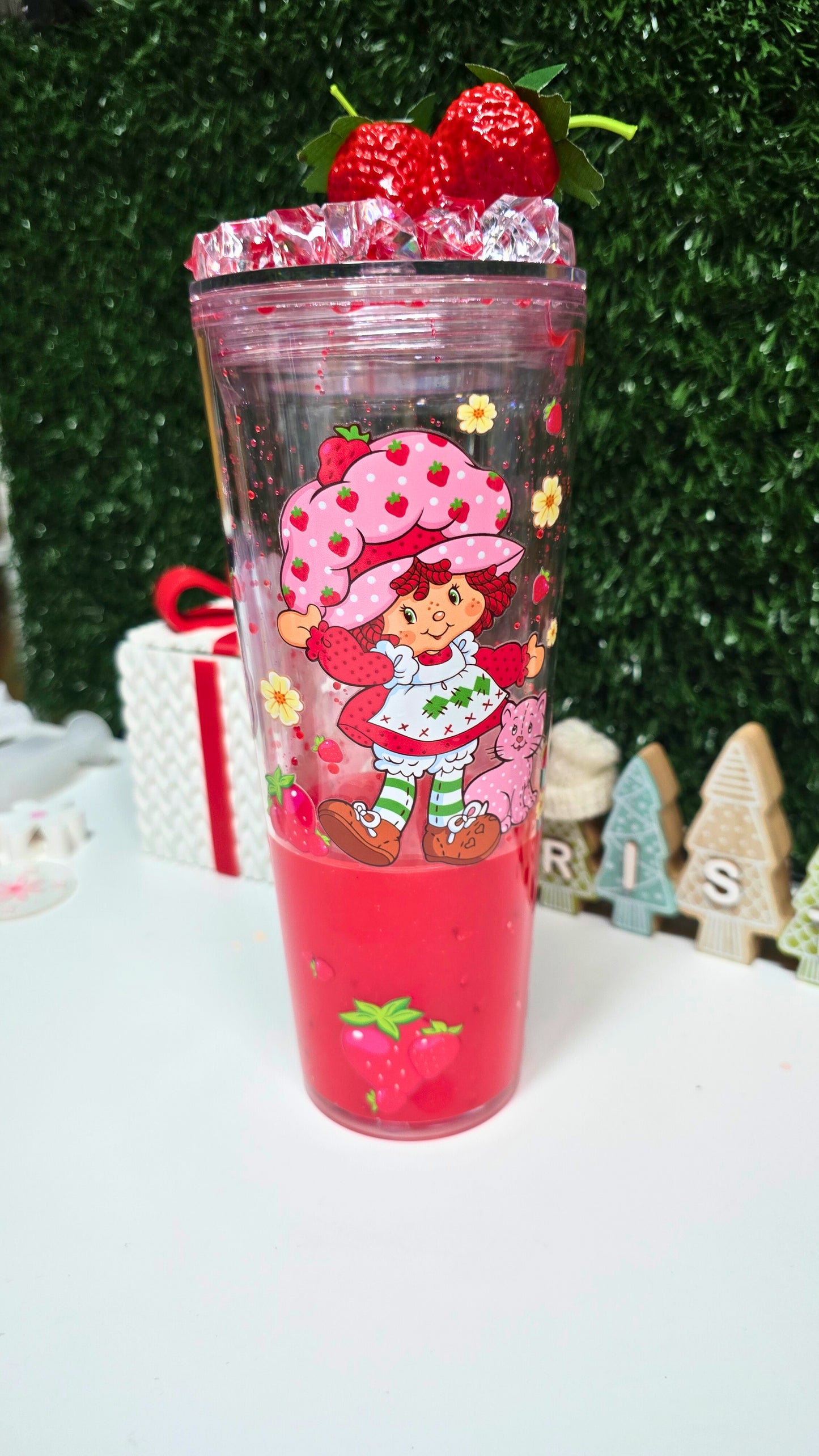 Premade Strawberry Shortcake 24oz Acrylic Drip Cup
