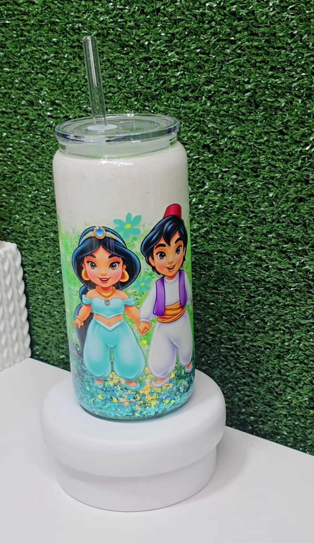 Premade Aladdin Glass Snowglobe Tumbler
