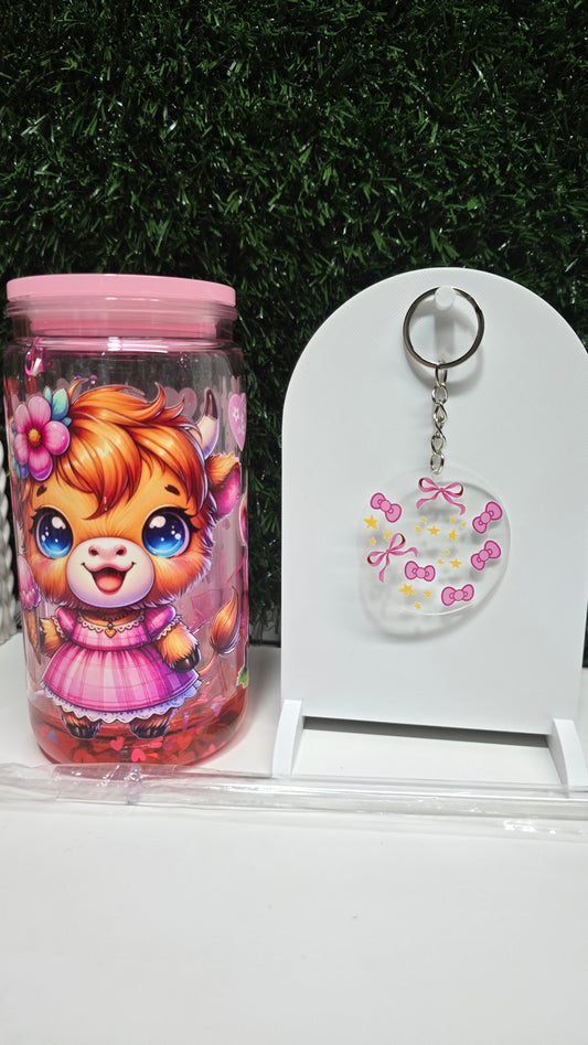 Premade Pink Highland  16oz Acrylic Drip Cup