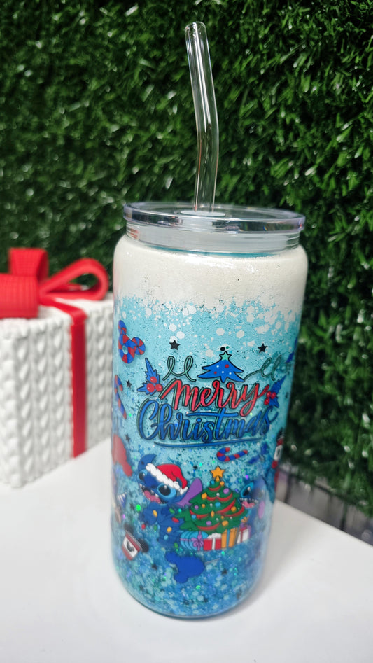 Premade Stitch Glass Snowglobe Tumbler