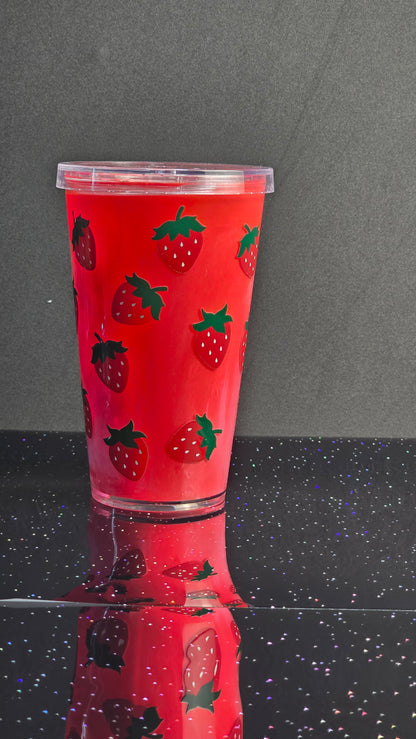 Strawberry Shortcake 16oz Acrylic  Snow Globe Cup with Outer Lid