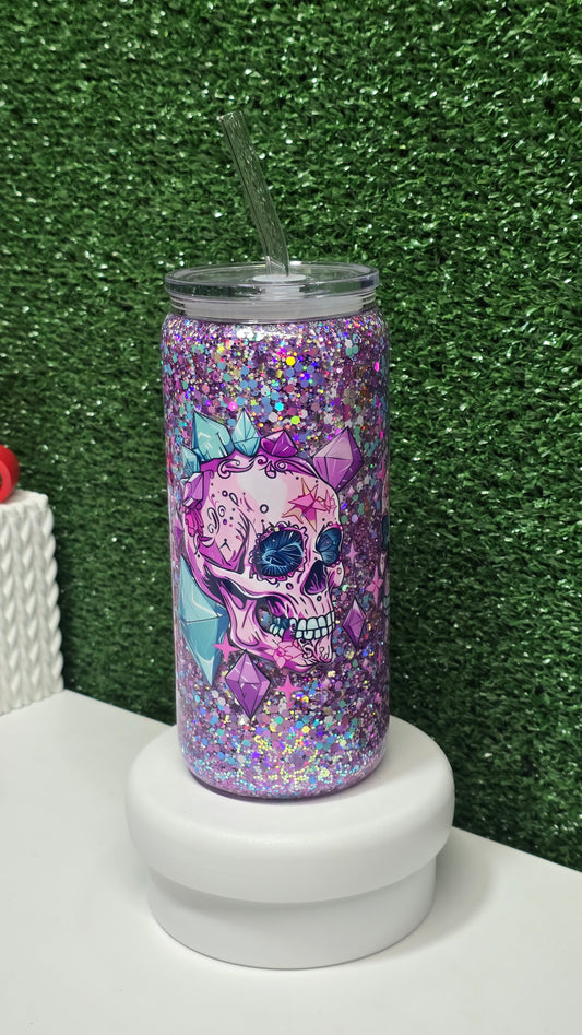 Premade Skull Glass Snowglobe Tumbler