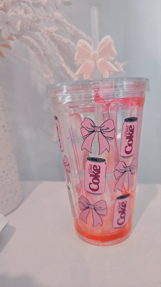 Pink Diet Coke 16oz Acrylic  Snow Globe Cup with Outer Lid
