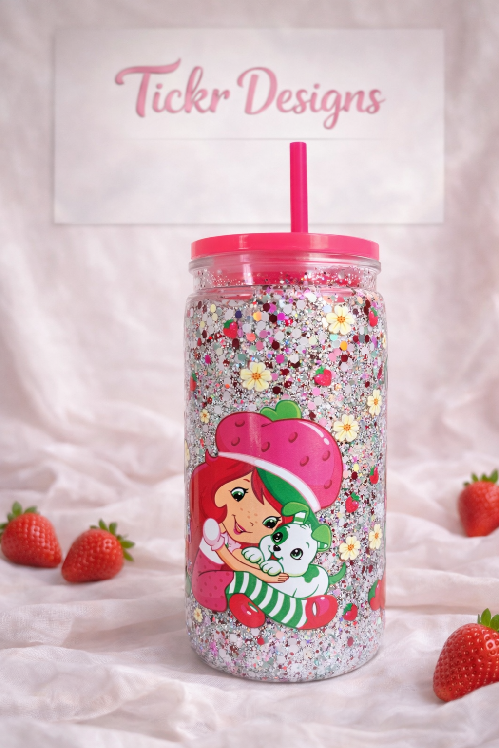 Premade Strawberry Shortcake 16oz Acrylic Snowglobe
